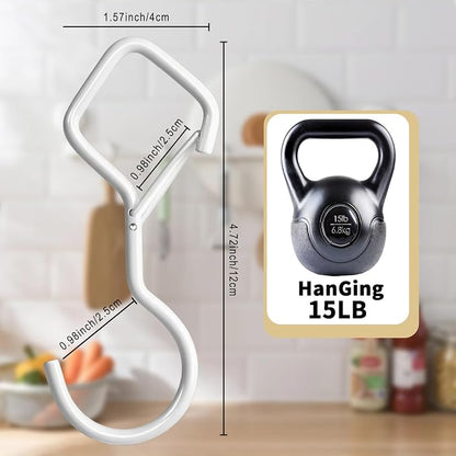 Heavy Duty S Hooks for Hanging with Lock, 4.72 Inch Metal Screw Hooks for Plants, Kitchen Utensils, Bags, Towels, and Outdoor Storage, Plant Hangers and Hanging Hooks (White, 10 pcs)