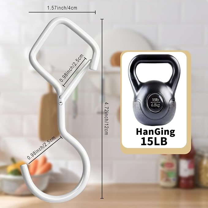 Heavy Duty S Hooks for Hanging with Lock, 4.72 Inch Metal Screw Hooks for Plants, Kitchen Utensils, Bags, Towels, and Outdoor Storage, Plant Hangers and Hanging Hooks (White, 20 pcs)