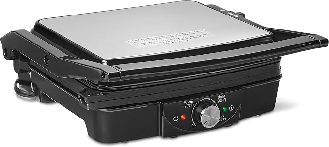 Amazon Basics Panini Press & Electric Indoor Grill with Adjustable Temperature Settings, Non-Stick Ceramic Plates, Black