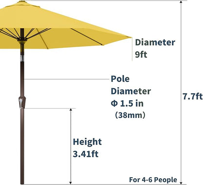 PatioKingdom Auto-Tilt 9FT Patio Umbrella Outdoor with 8 Sturdy Fiberglass Ribs,Market Table Umbrella for Pool,Backyard,Deck and Garden(Yellow)