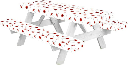 Premium Picnic Table Cover with Bench Covers Vinyl Fitted picnic table covers with Elastic RV Camping Accessories and Camper must haves Waterproof (Summer Flowers, 72 x 30 (6ft) with skewers