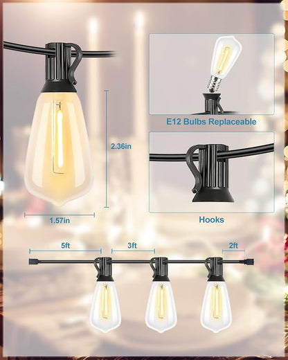Lightdot 250FT Outdoor String Lights, LED Bistro String Lights with Shatterproof ST38 Bulbs, 2200K Dimmable, Waterproof Hanging Lights for Porch, Party, Garden, Backyard, Balcony - ETL Listed