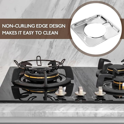 Angoily 4 Pcs Burner Covers, 7.68 Inch Stainless Steel Square WP786333, AP6011553, PS11744751 Gas Stove Burner Liner, Heavy Thick Kitchen Bib Drip Pan Top Cover Heat Resistant Replacement Pan