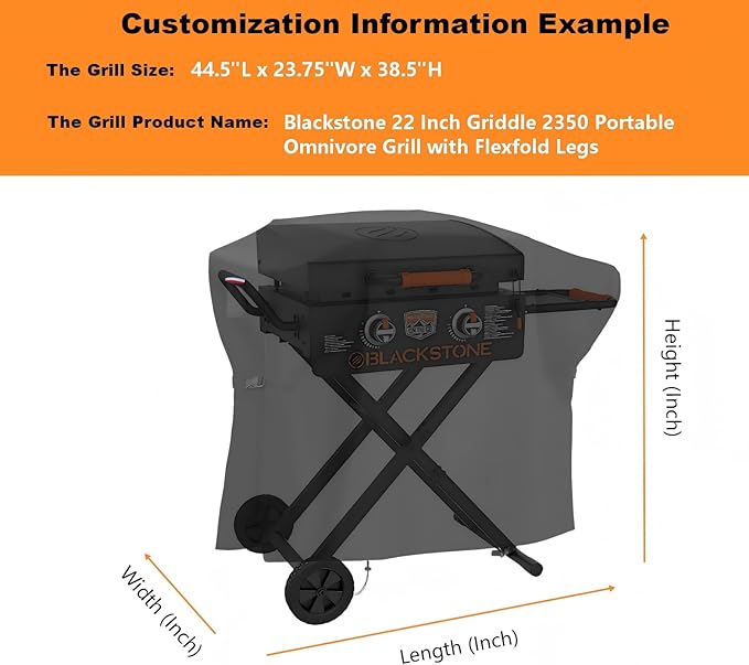 Customizable Outdoor Grill Cover - Waterproof, Anti-UV, Fade Resistant Protective Cover for Flat Top Griddles, Barrel, Gas & Charcoal BBQ Grills - Available in Custom Shapes & Sizes (Black)