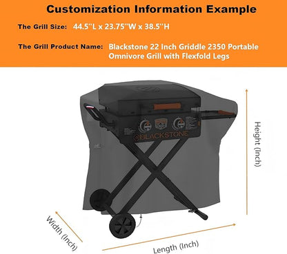 Customizable Outdoor Grill Cover - Waterproof, Anti-UV, Fade Resistant Protective Cover for Flat Top Griddles, Barrel, Gas & Charcoal BBQ Grills - Available in Custom Shapes & Sizes (Black)