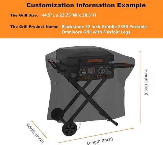Customizable Outdoor Grill Cover - Waterproof, Anti-UV, Fade Resistant Protective Cover for Flat Top Griddles, Barrel, Gas & Charcoal BBQ Grills - Available in Custom Shapes & Sizes (Black)