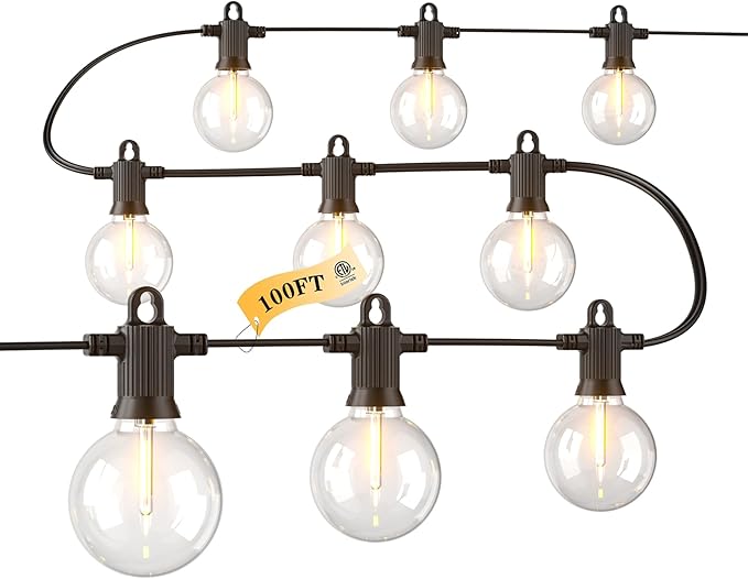 Kawaya Upgarded 100FT Outdoor String Lights with 50+2 G50 Globe Blubs, IP65 LED Patio Lights Outdoor Waterproof, Shatterproof Hanging Lights Outside for Porch Bistro Backyard Gazebo Balcony Cafe