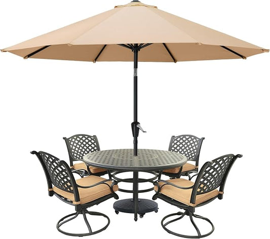 MASTERCANOPY 9ft Patio Umbrella with Tilt & Crank, Khaki | 8 sturdy ribs;UV/water resistant;Vent;easy setup;for garden/deck/backyard/pool