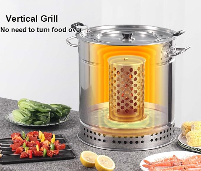 Portable Vertical Charcoal Smoker Grill Barrel Grill with 28 Skewers, Outdoor Indoor Camping Smokeless Charcoal Barbecue Grill Bbq,L