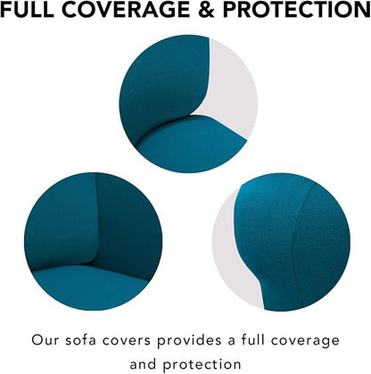 PureFit Stretch Couch Covers for Sofa 4 Seater Slipcovers Peacock Blue | 1-Piece Sofa Cover Washable Soft Couch protector, Couch Slipcover with Non Skid Foam and Elastic Bottom for Kids, Dogs