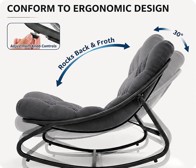 Garvee Papasan Rocking Chair, Thick Cushion, 450 lb Frame, Walnut Brown | Gentle rocking motion and a roomy curved seat create a calm reading retreat for patios, balconies, bedrooms or living rooms.
