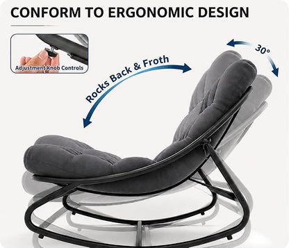 Garvee Papasan Rocking Chair, Thick Cushion, 450 lb Frame, Walnut Brown | Gentle rocking motion and a roomy curved seat create a calm reading retreat for patios, balconies, bedrooms or living rooms.