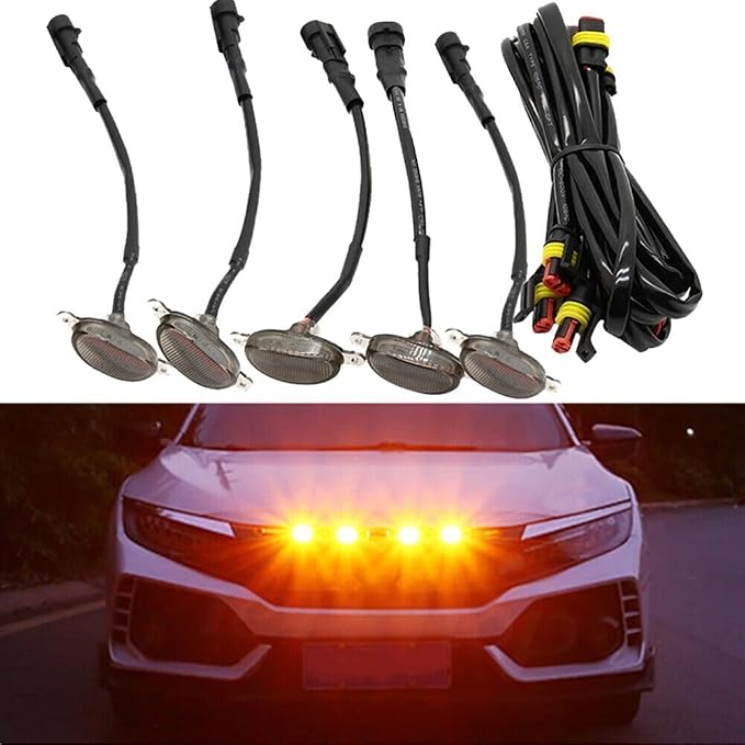 1Set(6Pieces) Universal Amber LED Lights Front Grille Compatible with Ford Toyota Truck Raptor Style Car Accessories with Harness