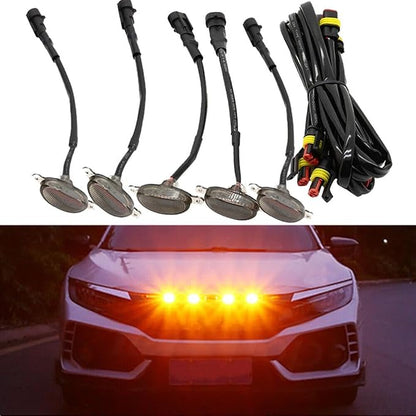1Set(6Pieces) Universal Amber LED Lights Front Grille Compatible with Ford Toyota Truck Raptor Style Car Accessories with Harness