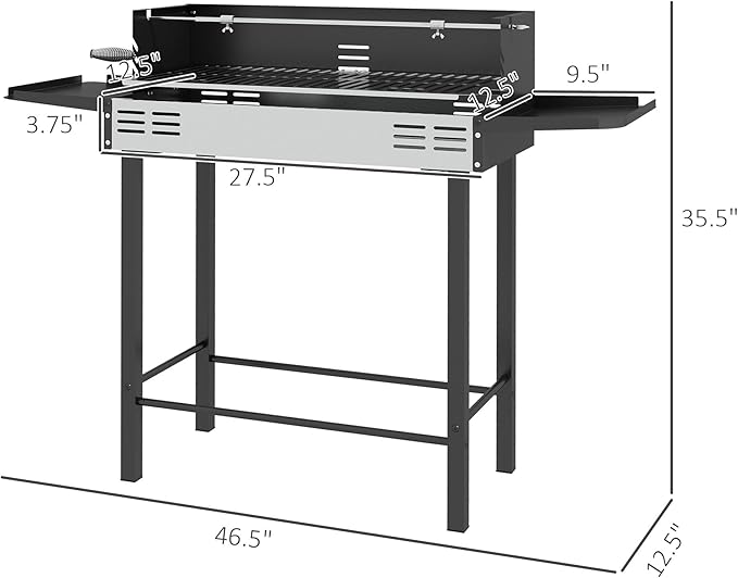Heavy-Duty Strong Premium BBQ Rotisserie Charcoal Grill with 3Level Multi-Functional Storage Shelves Stainless Steel Construction