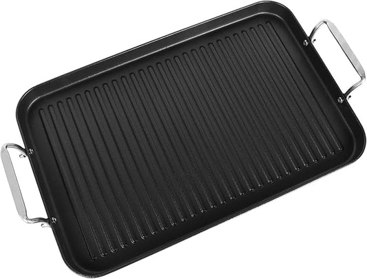 21" x 13" Cast Iron Griddle Pan, Pre-Seasoned Double Burner Griddle Pan with Stainless Steel Handle, Ribbed Surface, Oven Safe for Gas Ceramic Electric Stove, BBQ Camping Indoor Outdoor