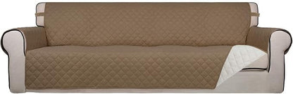 PureFit Reversible Quilted Couch Covers for Dogs Sofa Cover 4 Seater 88" | Camel/Ivory, Water Resistant Couch Protector, Washable Pet Couch Cover with Non Slip and Elastic Straps For Kids