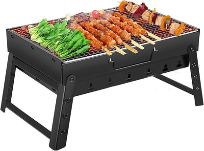 Charcoal Grill, BBQ Grill Folding Portable smoker, Barbecue Mini Barbecue desk Tabletop Outdoor Grill for Camping Picnics Garden Beach Party, black