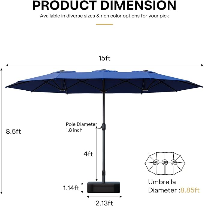 Sannwsg Outdoor Patio Umbrella,Table Umbrella with Push Button Crank,Market Umbrella with 8 Sturdy Ribs,Yard Umbrella