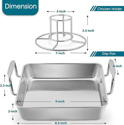 TeamFar Roasting Pan with Beer Can Chicken Holder, Drip Pan for Oven-4PCS | Stainless Steel Square Baking Pan with Vertical Stand, for Grill Oven Smoker BBQ Roasting, Dishwasher Safe(2 Pans + 2 Racks)