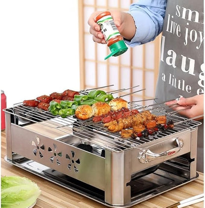 chafing dish Stainless Steel Charcoal Grill Multifunctional Alcohol Grilled Fish BBQ for Indoor Outdoor(Sliding out,45 * 35cm)