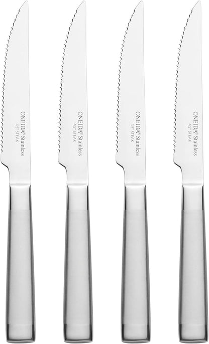 Oneida Performance Steak Knives Cutlery Set, 4-Piece | stainless steel, satin finish | 8.86 inch length | hand wash, elegant everyday steak knife set, gift for women