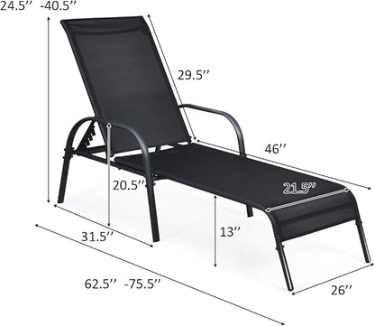 Tangkula Lounge Chair Outdoor, Patio Chaise Lounge with Adjustable Backrest, Reclining Pool Lounge Chair for Outside with Heavy Duty Steel Frame, Suitable for Beach, Yard, Balcony, Poolside