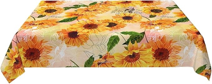 Decorative Rectangle Table Cloths Yellow Sunflower Watercolor Vintage Floral Tablecloth Table Cover for Dining/BBQ/Picnic/Coffee Table 52 X 70 Inches, Tbcth-014, GSRY-TB-HY0418-00134