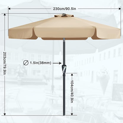 MASTERCANOPY 7.5ft Patio Umbrella with Valance, Crank & Tilt, Tan | 6 ribs, UV/fade-resist, waterproof, vent, for garden/deck/yard/pool