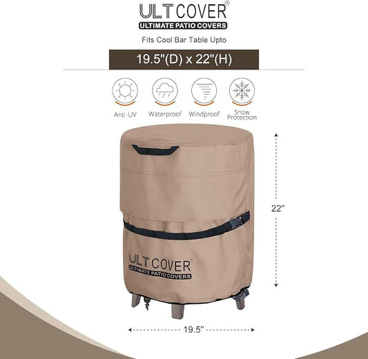 ULTCOVER Waterproof Patio Cool Bar Table Cover 19.5”(D) for Outdoor Party Cooler Side Table Brown