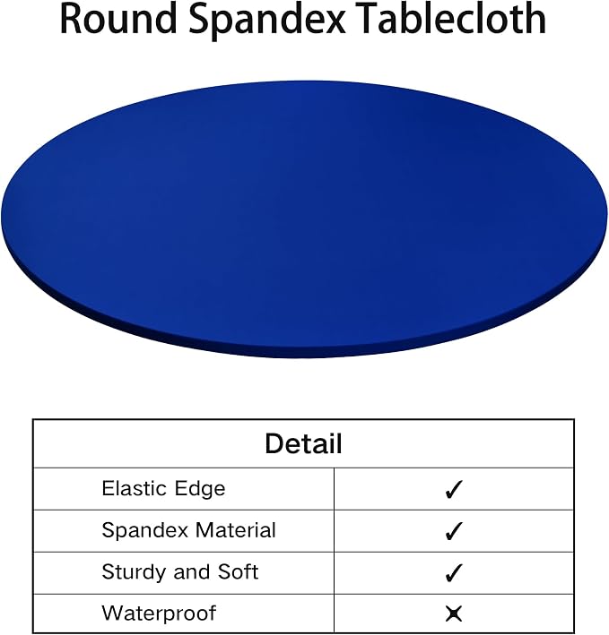NEWISHER Round Fitted Table Cover Spandex Stretch Tablecloth 48 inch | Elastic Edged Table Cloth, Blue Table Top Cover, Washable Tablecloth for Dining Picnic Patio