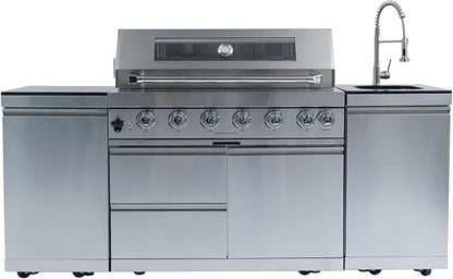 82 Inches 6 Burner Propane Gas Grill Outdoor Kitchen Island, 85,000 BTU Deluxe Stainless Steel Modular Outdoor Kitchen, Sink, Storage Cabinets & Drawers, BBQ Island for Patio Backyard