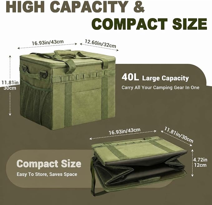 40L Camping Storage Bag Waterproof 600D Foldable Camp Box Organizer Modular Gear Kitchen Carry Case | 40L waterproof 600D camping storage bag with removable dividers. Foldable outdoor gear & kitchen box for trunk organizer