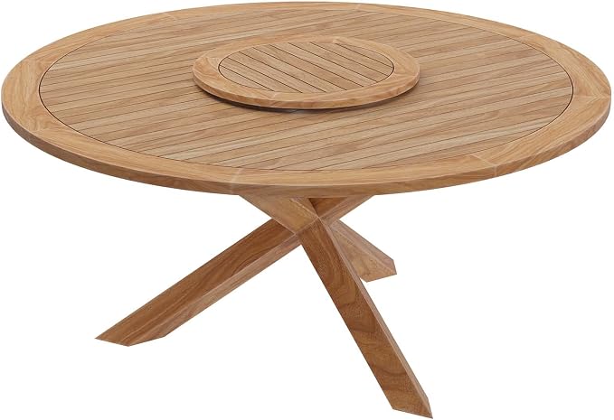 Modway Wellspring Outdoor Patio Round Teak Wood 63" Dining Table in Natural