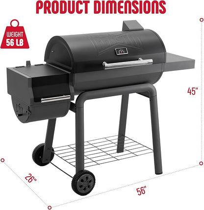 Feasto Heavy-Duty 30-Inch Charcoal Grill with Offset Smoker Grill, Side Table & 815 Sq. In Cooking Space, Outdoor BBQ Grill for Outdoor Barbecue in Backyard, Patio and Parties, Black