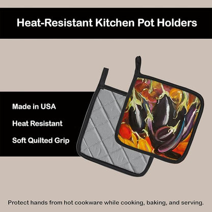 Caroline's Treasures JMK1260PTHD Eggplant Pair of Pot Holders Kitchen Heat Resistant Pot Holders Sets Oven Hot Pads for Cooking Baking BBQ, 7 1/2 x 7 1/2