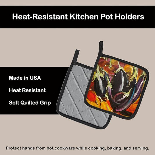 Caroline's Treasures JMK1260PTHD Eggplant Pair of Pot Holders Kitchen Heat Resistant Pot Holders Sets Oven Hot Pads for Cooking Baking BBQ, 7 1/2 x 7 1/2