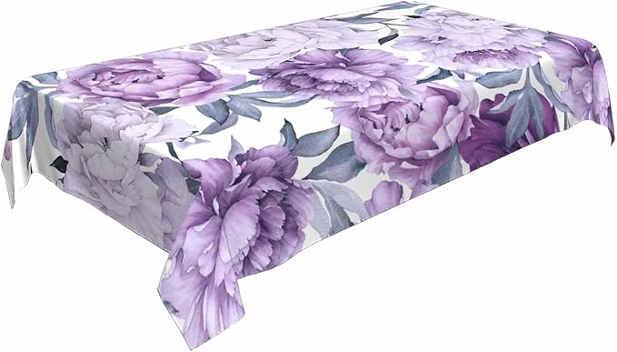 TKS MITLAN Tablecloth Purple Peonies Table Cloth Rectangle Table 60 x 84 Inch Flower Bloom Elegant Vintage Kitchen Decorations for Home Dinner Party