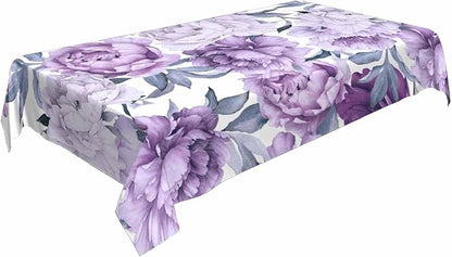 TKS MITLAN Tablecloth Purple Peonies Table Cloth Rectangle Table 60 x 84 Inch Flower Bloom Elegant Vintage Kitchen Decorations for Home Dinner Party