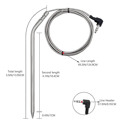 2 Pack Replacement Part for Camp Chef Meat Probes, Smoker Grill Temperature Sensor, Pellet Grills Accessories with Stainless Steel Probe Clip 2 PCS