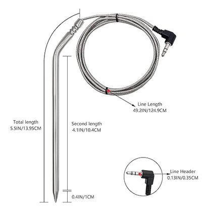 2 Pack Replacement Part for Camp Chef Meat Probes, Smoker Grill Temperature Sensor, Pellet Grills Accessories with Stainless Steel Probe Clip 2 PCS