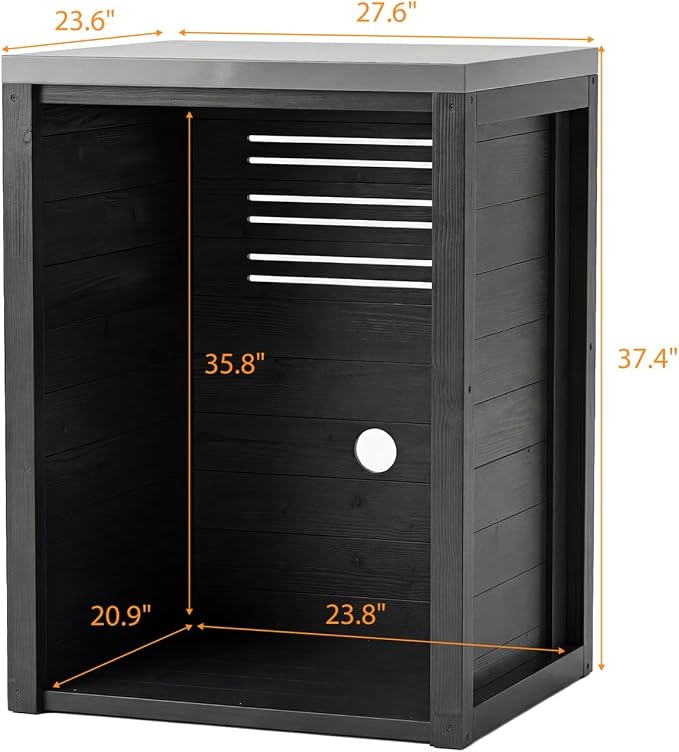 MOUMON Outdoor Mini Fridge Cabinet with Stainless Steel Countertop, 24” Solid Cedar Patio Refrigerator Stand, Dark Grey 27.6”W x 23.6”D x 37.4”H