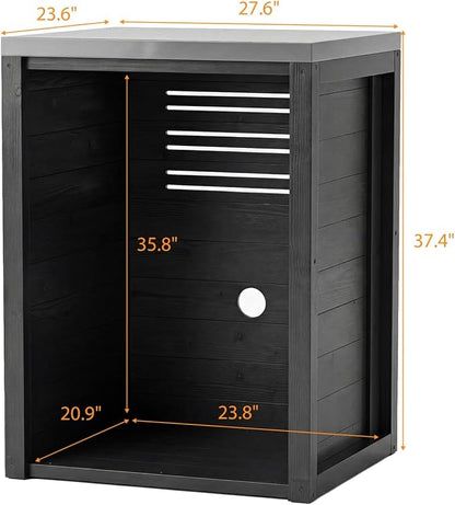 MOUMON Outdoor Mini Fridge Cabinet with Stainless Steel Countertop, 24” Solid Cedar Patio Refrigerator Stand, Dark Grey 27.6”W x 23.6”D x 37.4”H