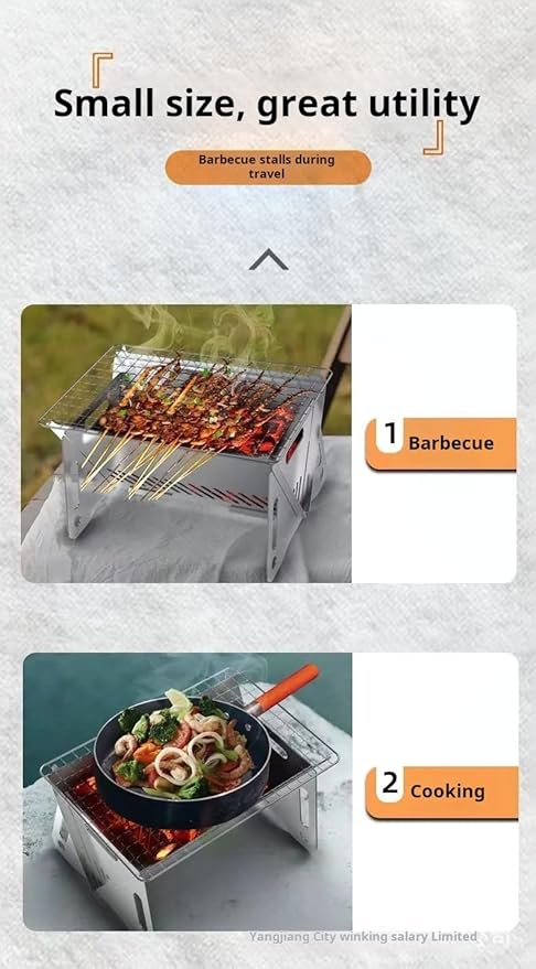 Portable Folding Charcoal Grill, Stainless Steel, Compact BBQ for Camping, Outdoor Cooking