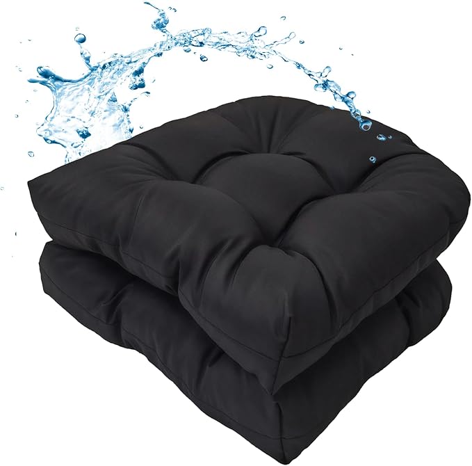 MTMR Outdoor Chair Cushions Set of 2, Patio Furniture Seat Pads, Waterproof | 2Pcs , waterproof cover, PP cotton, u-shaped, no-fading, thick patio seat pads for outdoor wicker furniture in yard, 19x19x4