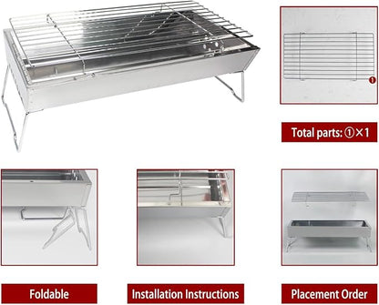 Portable Stainless Steel Grill, Home Charcoal Grill and Outdoor Folding Grill, Perfect for Traveling, Outdoor Cooking and BBQ, Camping, Picnics.