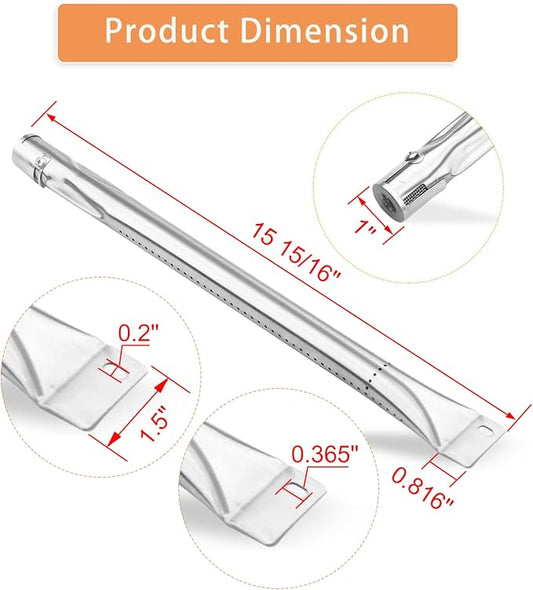 Grill Burner Tube, 4 PC Universal Stainless Steel Pipe Tube BBQ Gas Repair Parts Kits for Brinkmann, Charmglow, Uniflame and Outdoor Gourmet Grill Models, Grill Replacement for CTB3, 15 15/16"