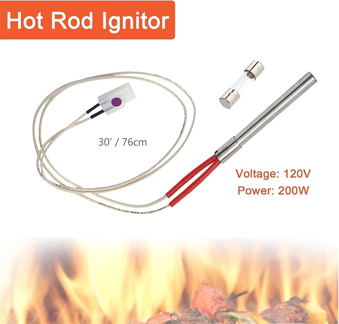 Heavy Duty Steel Porcelain-Enameled Fire Burn Pot and Hot Rod Ignitor Kit Replacement Parts for Traeger & Pit Boss Wood Pellet Grill, Igniter Ignition BBQ Part