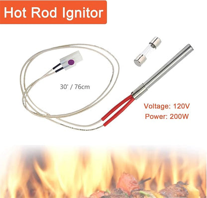 Heavy Duty Steel Porcelain-Enameled Fire Burn Pot and Hot Rod Ignitor Kit Replacement Parts for Traeger & Pit Boss Wood Pellet Grill, Igniter Ignition BBQ Part