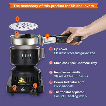 ETL Approved Charcoal Starter - Coal Burner Hot Plate Electric Stove Coconut Starter with Stainless Detachable Tongs, 4.9Ft Longer Cords, 650W Faster Heating for BBQ Kitchen etc.